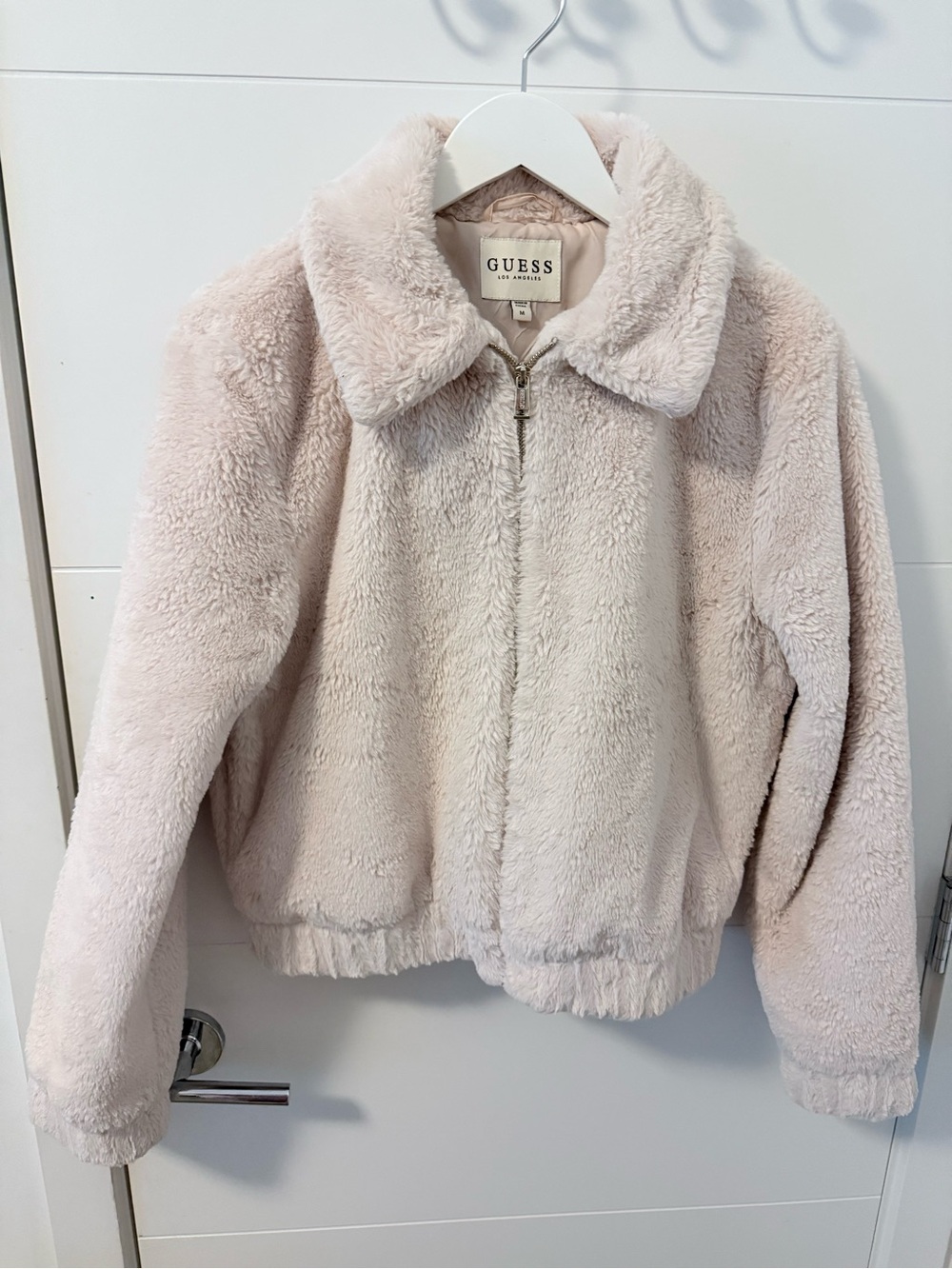 GUESS Beige Plush Bomber Jacket M/L